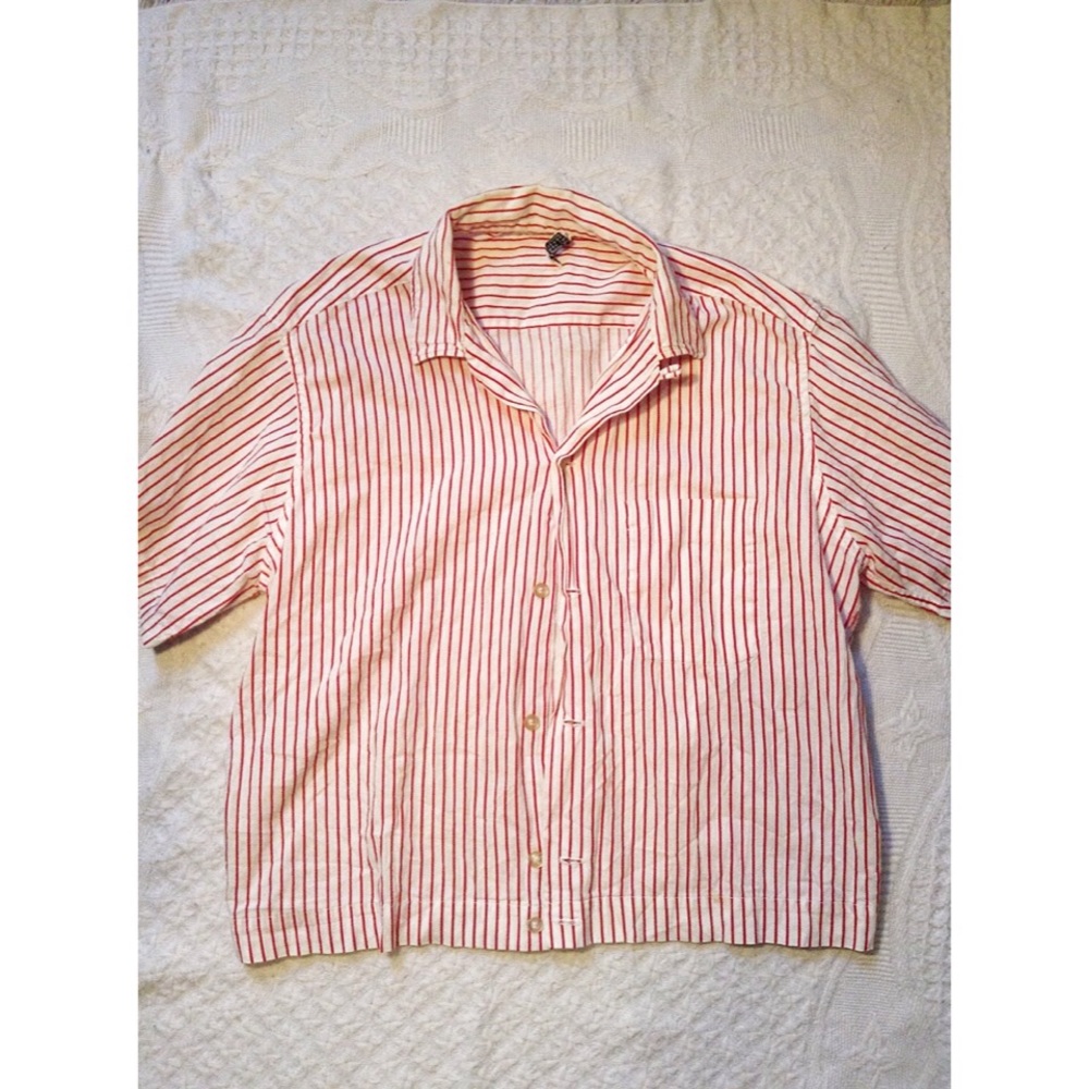 Red and White Striped Button Down Top